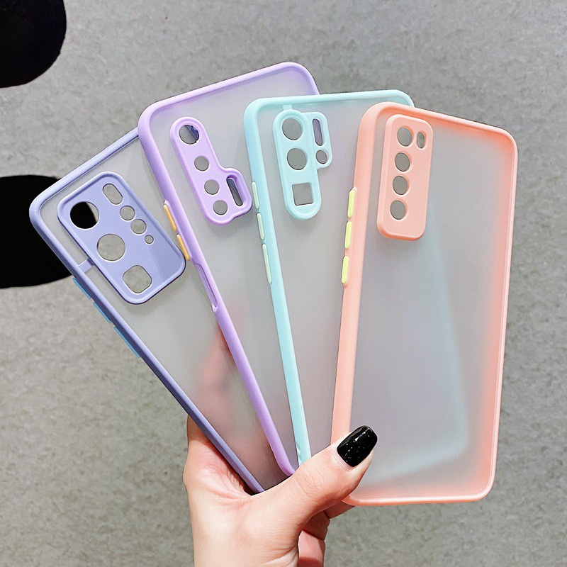 Ốp lưng Oppo A54 , A55 , A74 , A94, A95  lưng nhám viền màu pastel bảo vệ camera