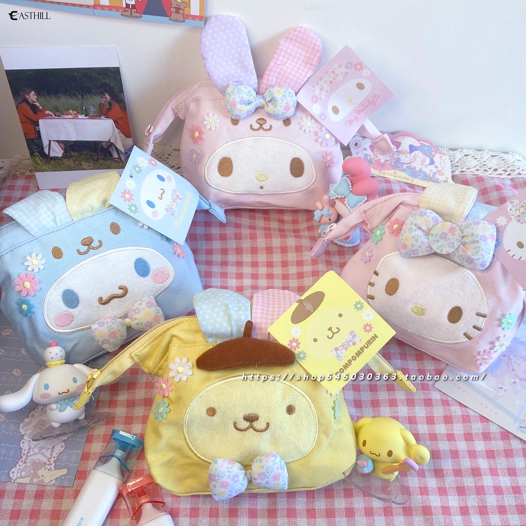 Túi đựng bút/ mỹ phẩm hình Sanrio phối lông xinh xắn cho nữ