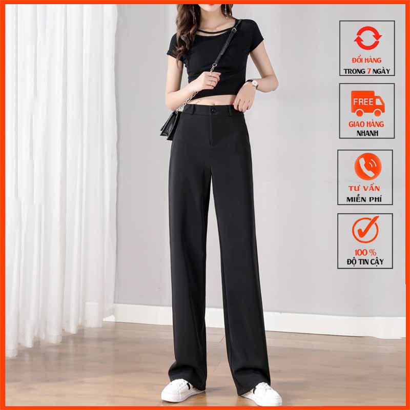 Quần Ống Rộng, Quần Ống Suông Khóa Trước Cạp Cao Tôn Dáng Siêu Xinh