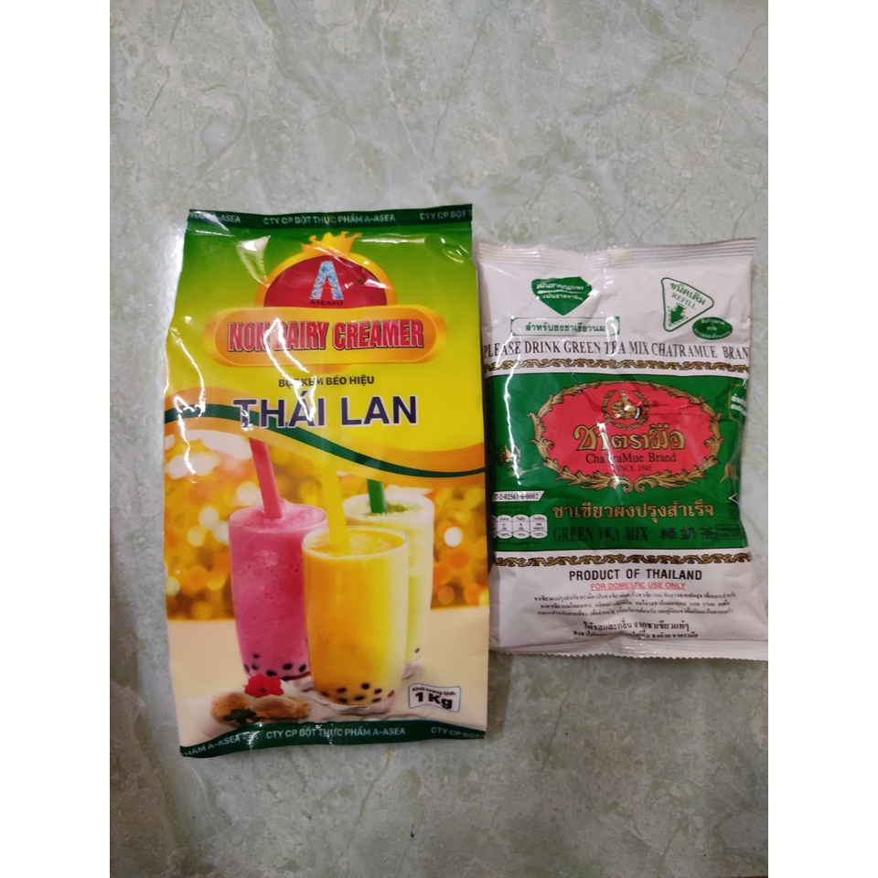 Trà thái xanh + bột kem béo hiệu thái lan,nguyên liệu làm kem,làm bánh,nguyên liệu làm trà sữa.