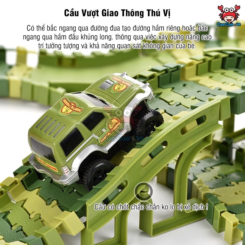 Bộ Đồ Chơi Lắp Ráp Đường Đua Khủng Long, Kèm Xe Địa Hình Chạy Trên Đường Ray Cỡ Lớn Cho Bé Sáng Tạo Gồm Có 240 Chi Tiết