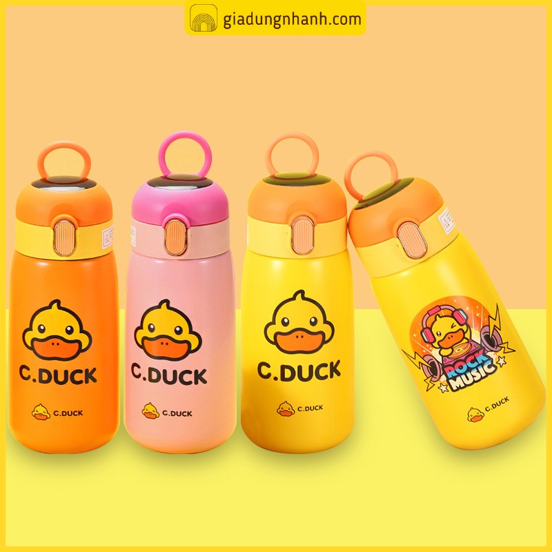 Bình Giữ Nhiệt Hình Vịt Vàng POR047 420ML, Bình Nước Hiển Thị Nhiệt Độ Nước Siêu Đáng Yêu