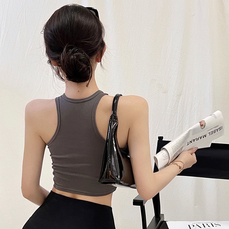 Áo Hai Dây In Chữ Không Gọng Thép Có Đệm Ngực Lưng Ngắn Kiểu Hàn Quốc Thời Trang Mùa Hè Cho Bạn Gái