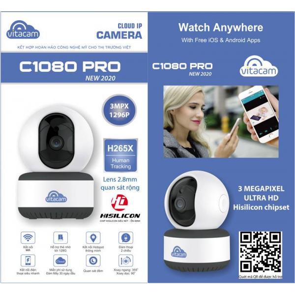 Camera Wifi 3MP Vitacam C1080 Pro -2020 Thẻ 32GB IP Đàm thoại 2 Chiều- Hàng Chính Hãng