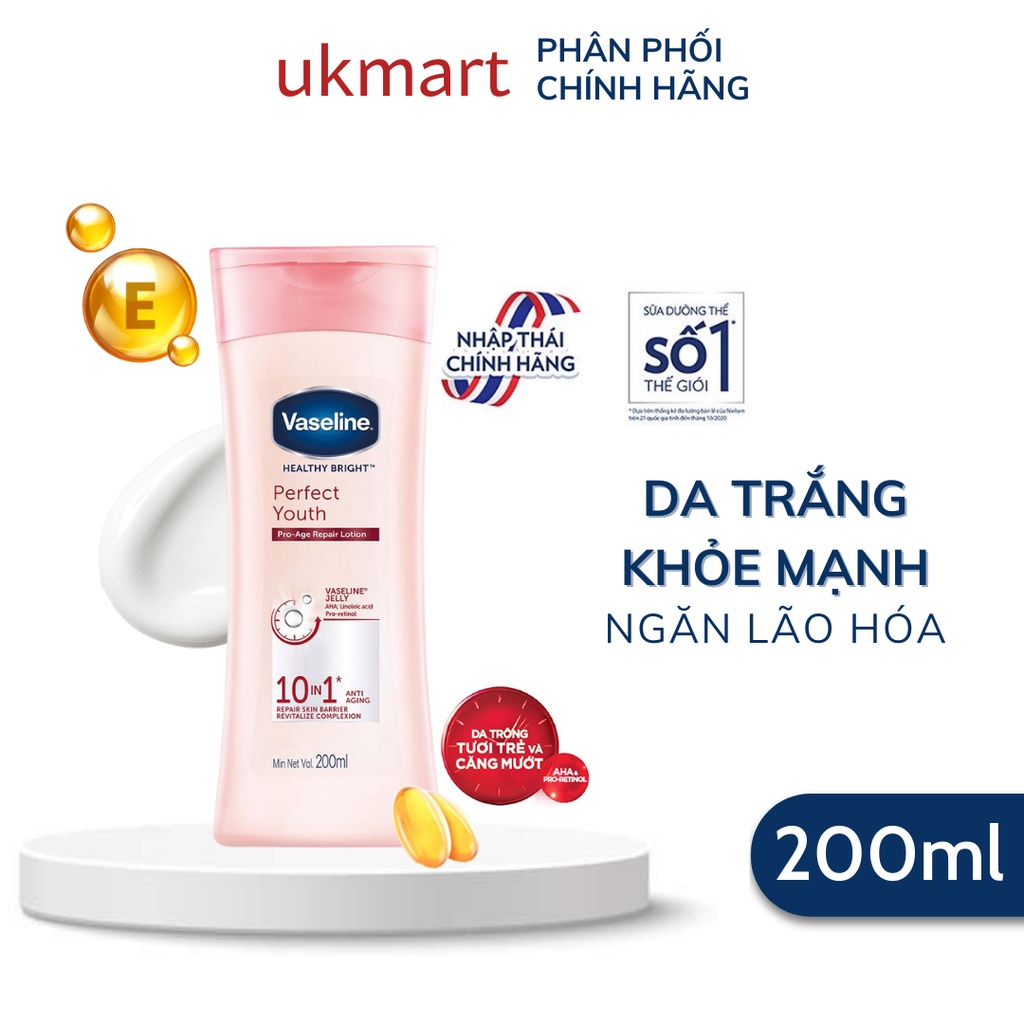 Sữa Dưỡng Thể Trắng Da 10 Lợi Ích Vaseline Healthy Bright Perfect Youth 200~350ml