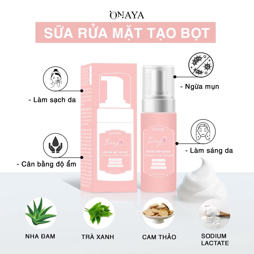 sữa rửa mặt onaya, sữa rửa mặt bông onaya - sữa rửa mặt tạo bọt onaya 100ml