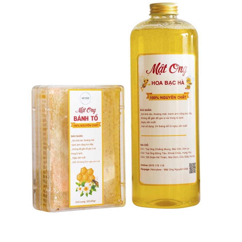 Mật ong bánh tổ tươi nguyên sáp 600gr Herybee