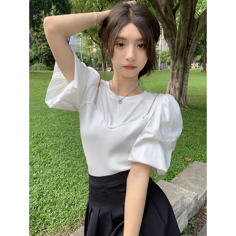 Áo Thun Tay Ngắn Phồng Thời Trang Mùa Hè 2022 Cho Nữ