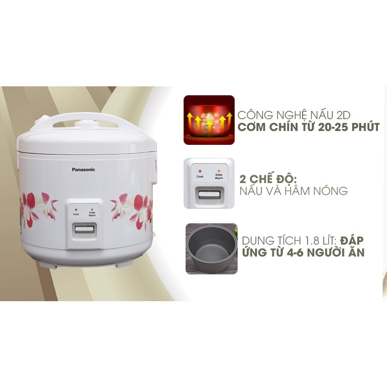 Nồi cơm điện Panasonic 1.8 lít SR-MVN187HRA-Hàng trưng bày 99% -Nấu cơm nhanh với công nghệ 2D, 650 W-Bảo Hành 12 Tháng