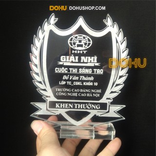 (Miễn phí khắc nội dung theo yêu cầu) Cúp Kỷ Niệm Chương [DOHU05] Bằng Nhựa Mica Trong Suốt Khắc 3D Chìm Bằng Tia Laser