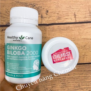 (Tem Chemist) Ginkgo Biloba 2000 Healthy Care, Viên uống bổ não, Lọ 100 viên
