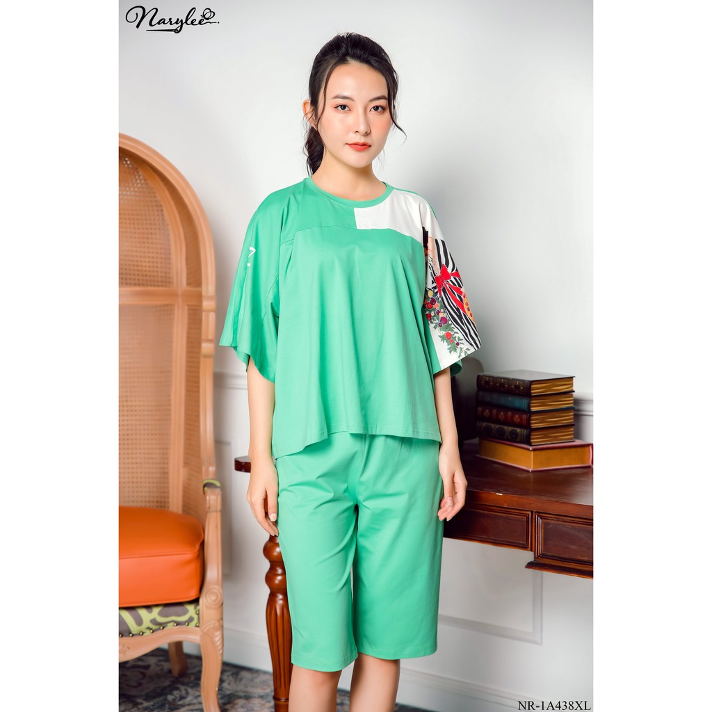 Bộ đồ mặc nhà áo cộc quần lửng 100% cotton cao cấp Narylee NR-1A438