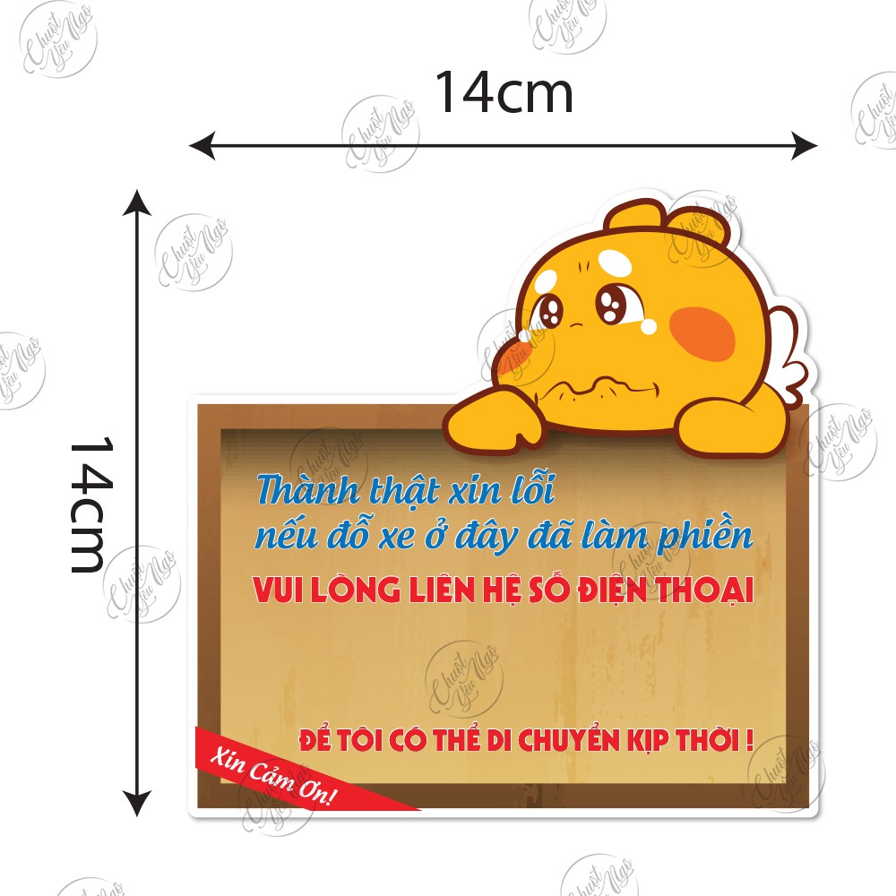 Combo 2 miếng dán xin lỗi ĐẬU XE đã làm phiền khi đỗ xe tự ghi số điện thoại chống nước