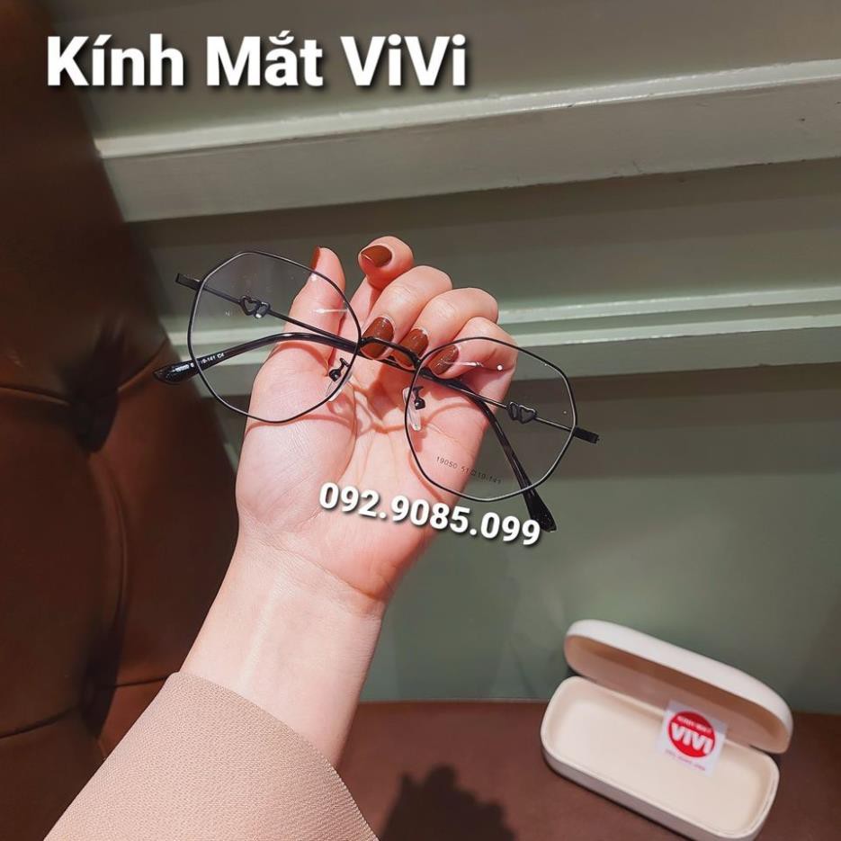 Gọng kính cận kim loại lục giác trái tim - Kính thời trang 0 độ hàn quốc