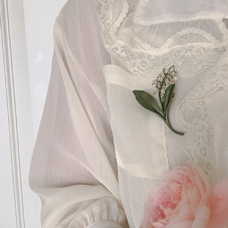 Trâm Cài Áo Hình Cây Xanh Đính Ngọc Trai Tráng Men Màu Sắc Ngọt Ngào Kiểu Vintage Thời Trang Cho Nữ