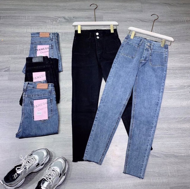 Quần jean túi ốp cạp cao 2 màu | BigBuy360 - bigbuy360.vn