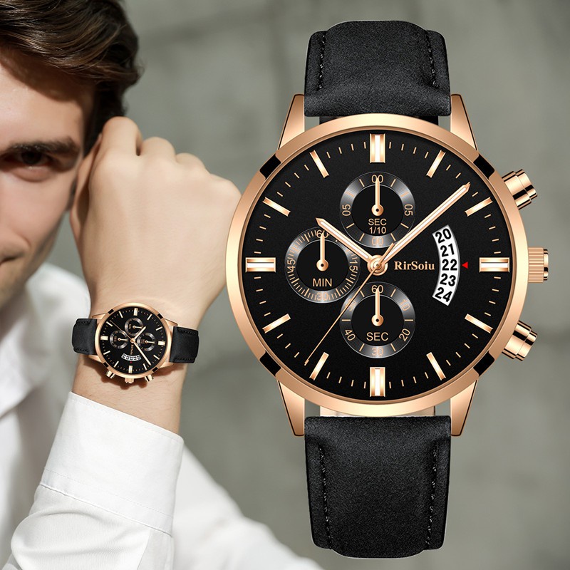  Đồng hồ RirSoiu quartz dây da cao cấp thời trang thanh lịch dành cho nam