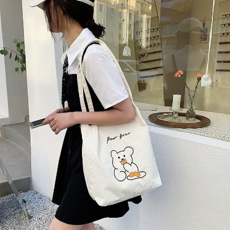 Túi tote Vải Nhung Kẻ Dung Tích Lớn Dễ Thương Gylb403