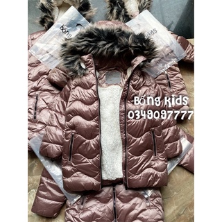 Áo parka bé gái nâu be metallic next