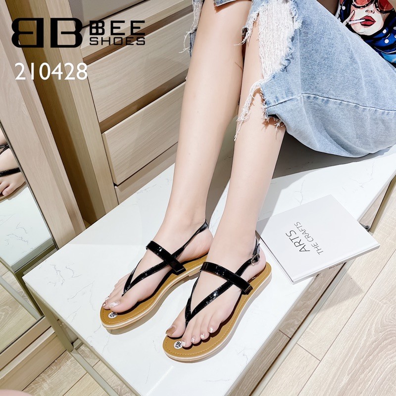 BEESHOES - SANDAL NỮ MŨI TRÒN XỎ NGÓN TRƠN - SANDAL NỮ MŨI TRÒN XỎ NGÓN TRƠN ĐẾ BỆT SẴN MÀU ĐEN - CHÌ - HỒNG 210428