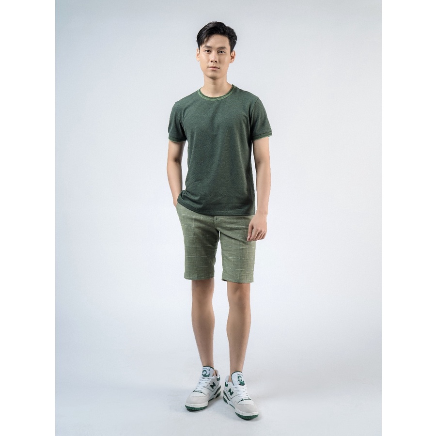 Áo thun nam ngắn tay cổ tròn OWEN TSN220399 phông T-shirt vải cotton cao cấp mềm mát dáng body fit màu đen phối xanh lá