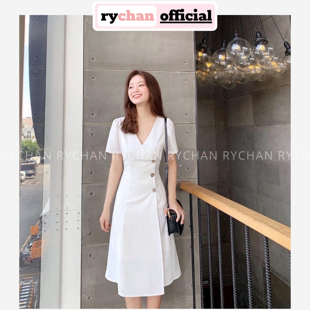 [ẢNH THẬT CUỐI] Đầm Xòe Trắng Đắp Chéo Nút Bên - DX752