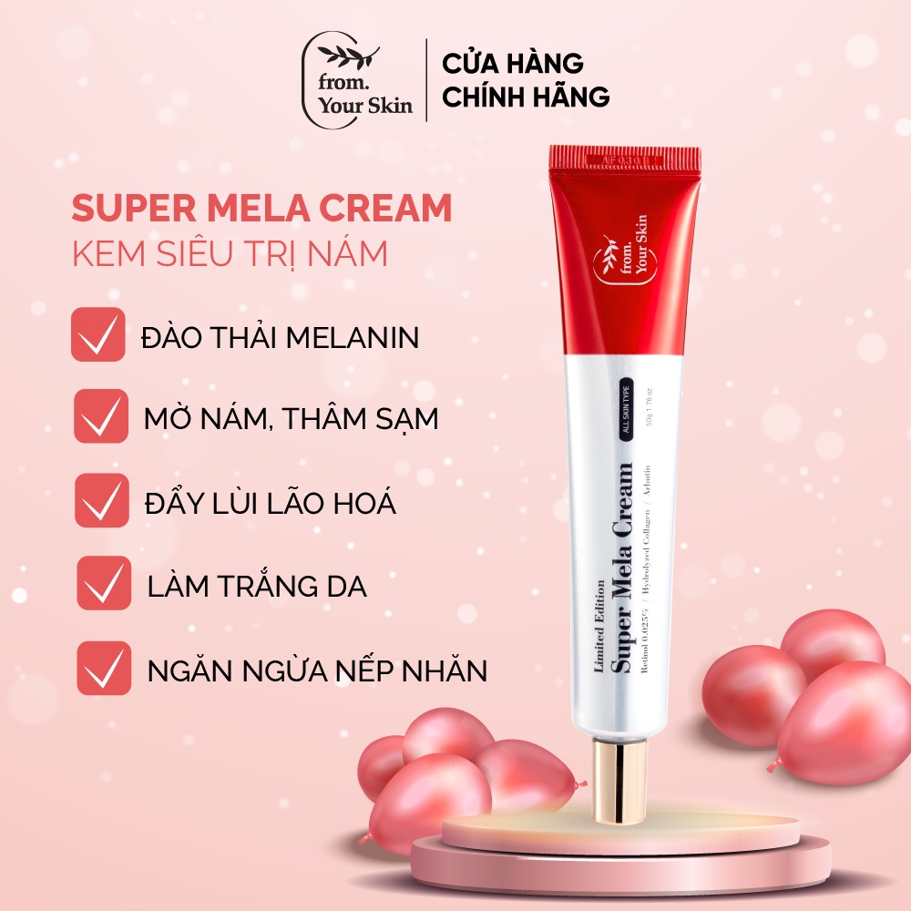 Set Chăm sóc da nám tàn nhang FROM YOUR SKIN 1 Nước Hoa Hồng 150ml + 1 Tinh Chất Serum 15ml + 1 Kem Dưỡng Da 50g