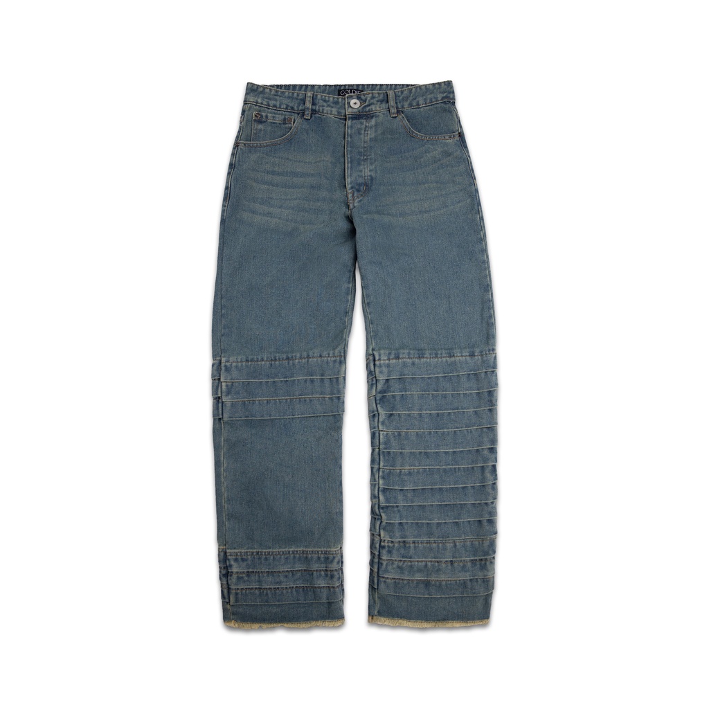 Quần denim kaki "GOLDIE DIVISION WASHED BLUE" giặt mài xếp li