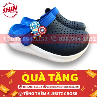 dép cross cho bé💖FREESHIP💖dép cross cho bé họa tiết xanh dương đế trắng SHIN22BNV tặng thêm 6 jibitz cross