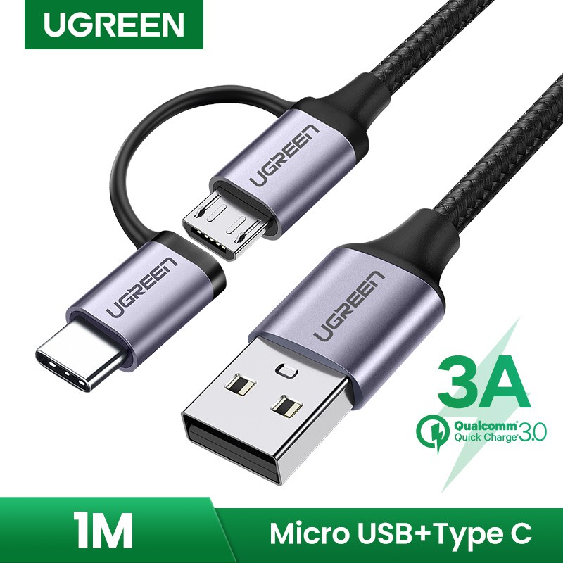 Cáp sạc nhanh UGREEN cổng Micro USB C 2 trong 1 dài 1m