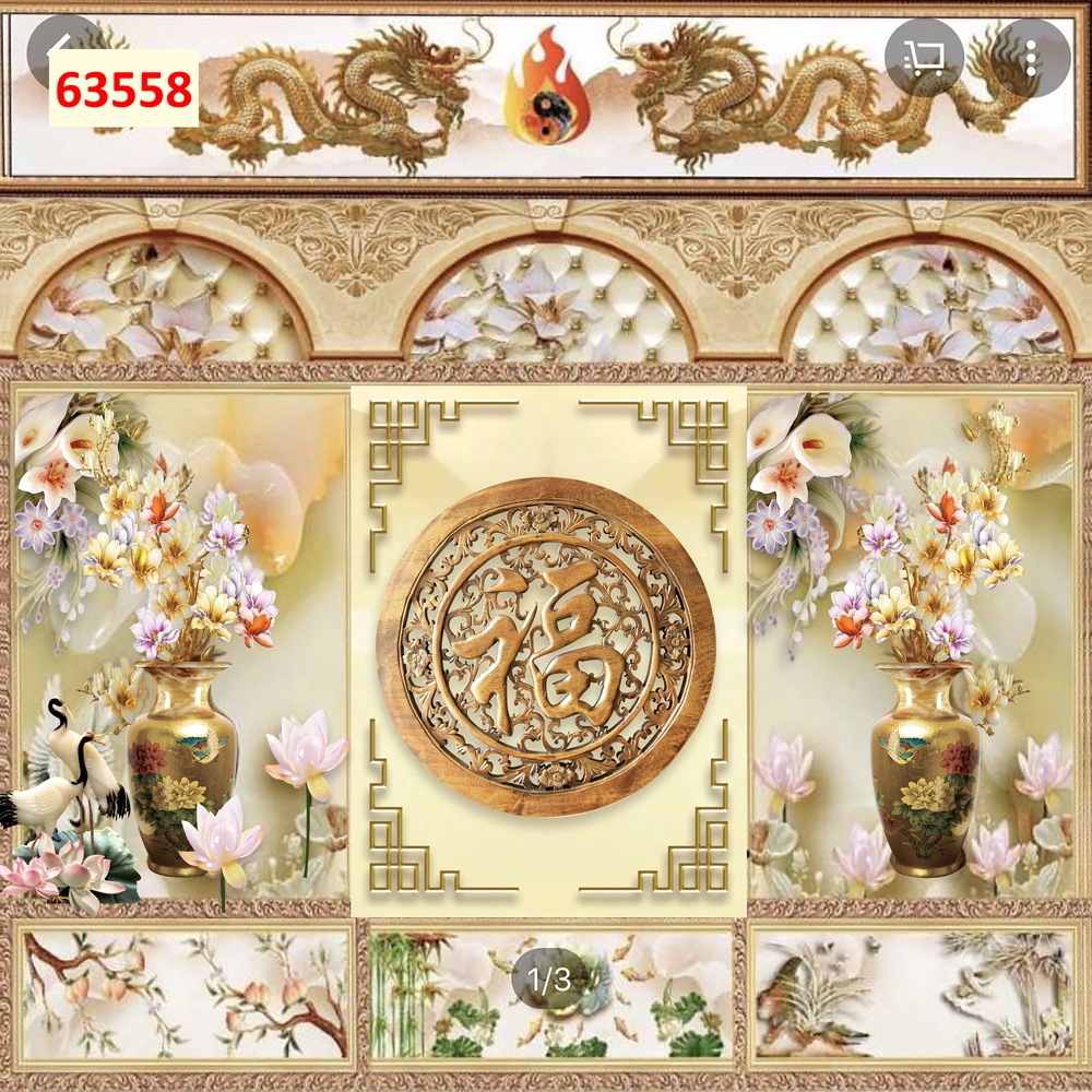 Tranh dán tường 3D vải lụa 3d cao cấp giành cho phòng thờ