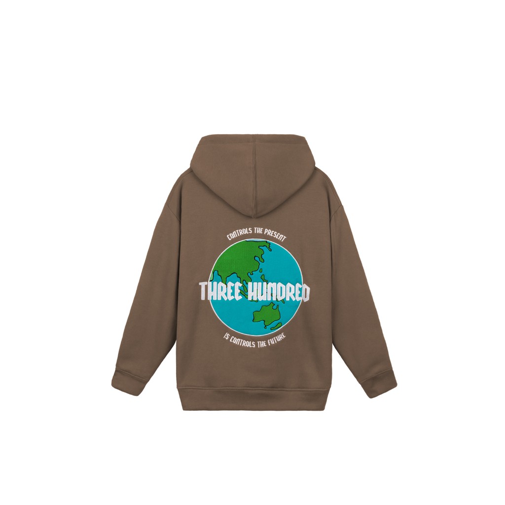 Áo Hoodie Unisex Thêu Trái Đất-Phía Trước Thêu Chữ-Đường Thêu Tỉ Mỉ-Vải Nỉ Bông Dày Dặn-Form Rộng-Màu Nâu Đất