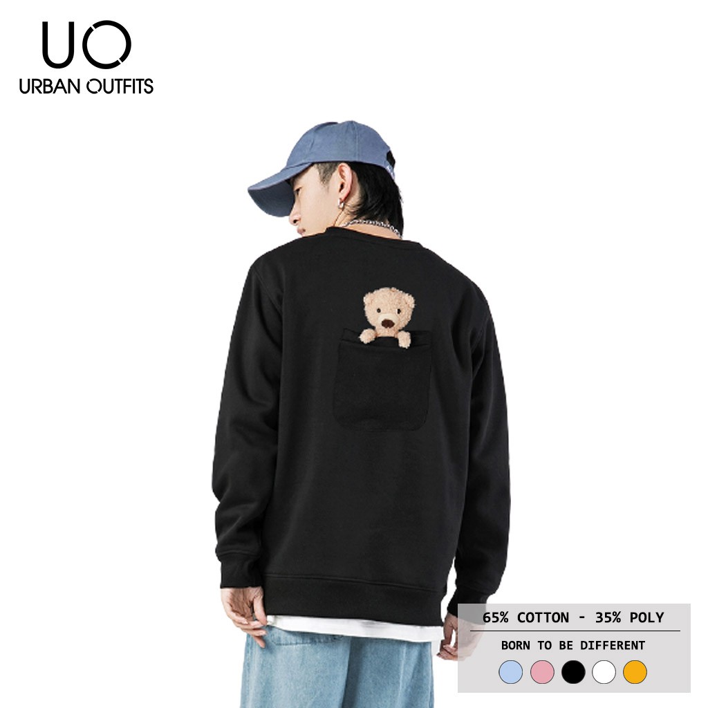 Hàng OUTLET 3 Màu SWO12 Áo Sweater Nữ Nam Form Rộng URBAN OUTFITS Có Túi Gấu Sau In UO Thun Cotton Nỉ | BigBuy360 - bigbuy360.vn