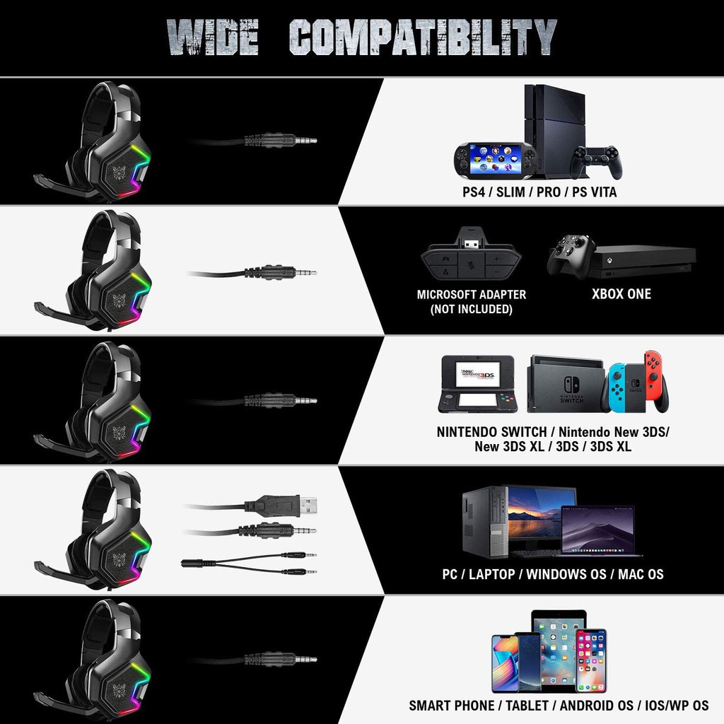 Tai Nghe Chơi Game K100% Chính Hãng K10 Pro Ps4 Có Đèn Led Và Mic Cho Pc / Laptop / Ps4