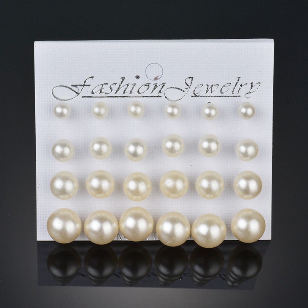 12 Pairs Shiny Round Imitation Pearl Earrings Alloy Stud Earrings Set Party Earring Accessories  【broxah】