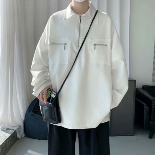 Áo Sơ Mi Cổ Polo Dáng Rộng Màu Trơn Thời Trang Hàn Quốc Cho Nam