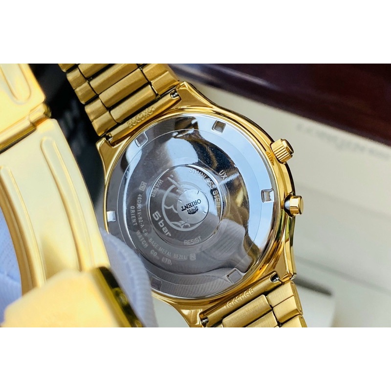 Đồng hồ nam dây thép lịch vạn niên Orient FEU00008CW Gold