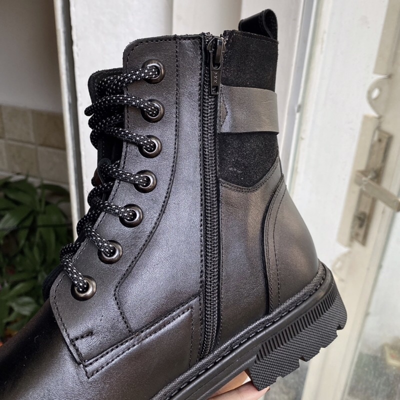 Giày boot nam cao cổ Chunky Zip da bò thật TEFOSS HT789 khoá kéo, buộc dây size 38-45 tăng cao 5cm thời trang,đế khâu