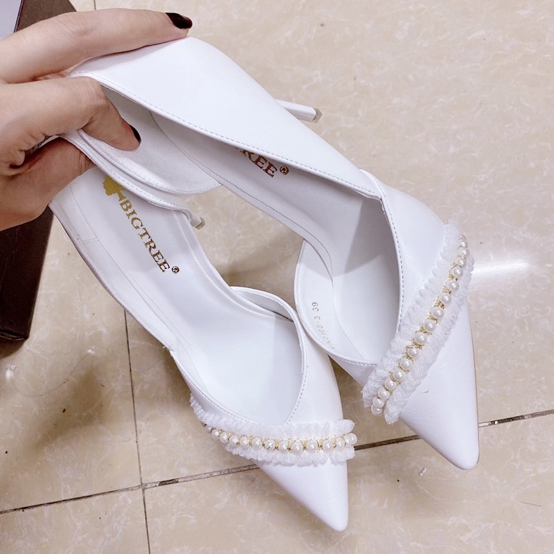 3168-33 GIÀY CƯỚI THIẾT KẾ KHOÉT EO ĐÍNH DẢI CHÂU CAO CẤP (là mẫu tkế thủ công vui lòng chắc chắn trước khi đặt hàng)