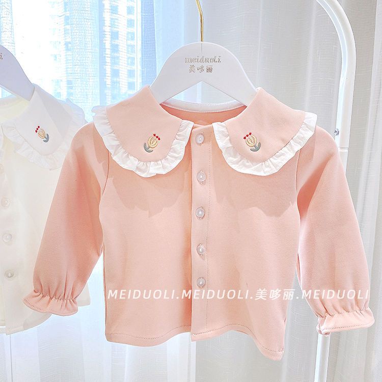 [Babycat] Hàng Có Sẵn Áo Thun Cotton Trơn Tay Dài Cổ Búp Bê Phong Cách Nhật Bản Hàn Quốc Mùa Thu Cho Bé Gái