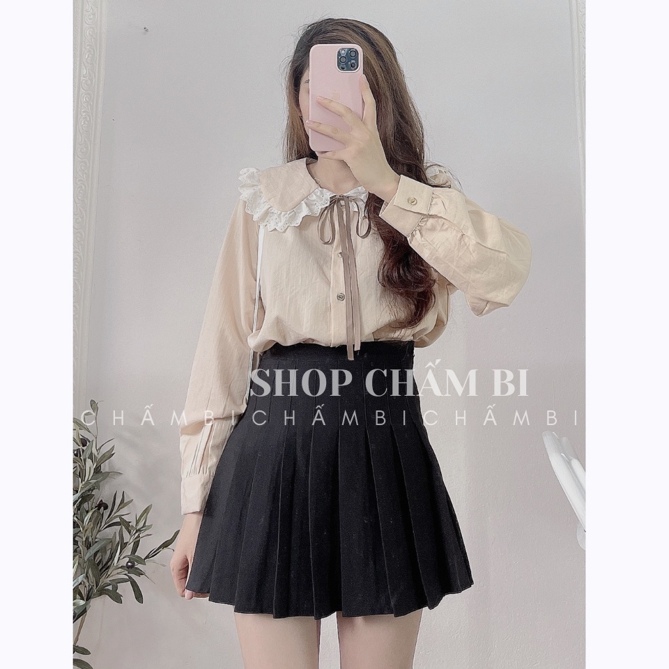 Áo sơ mi kiểu nữ A.254, Áo kiểu dài tay cổ sen pha bèo ren thắt dây nơ cách điệu style
