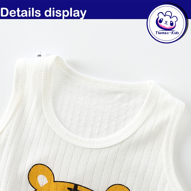 [THOMAS KIDS] Áo Thun Cotton Không Tay In Họa Tiết Khủng Long Hoạt Hình Thời Trang Mùa Hè Cho Bé 1-6 Tuổi