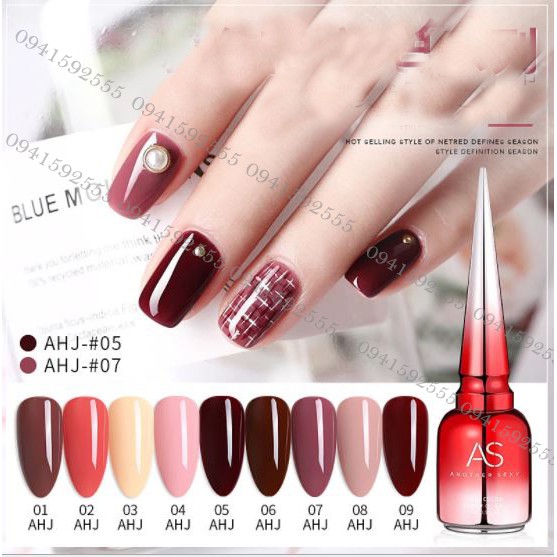 SET Sơn gel AS mã AHJ mẫu chai đỏ nhọn 9 chai 15ml siêu HOT siêu xịn