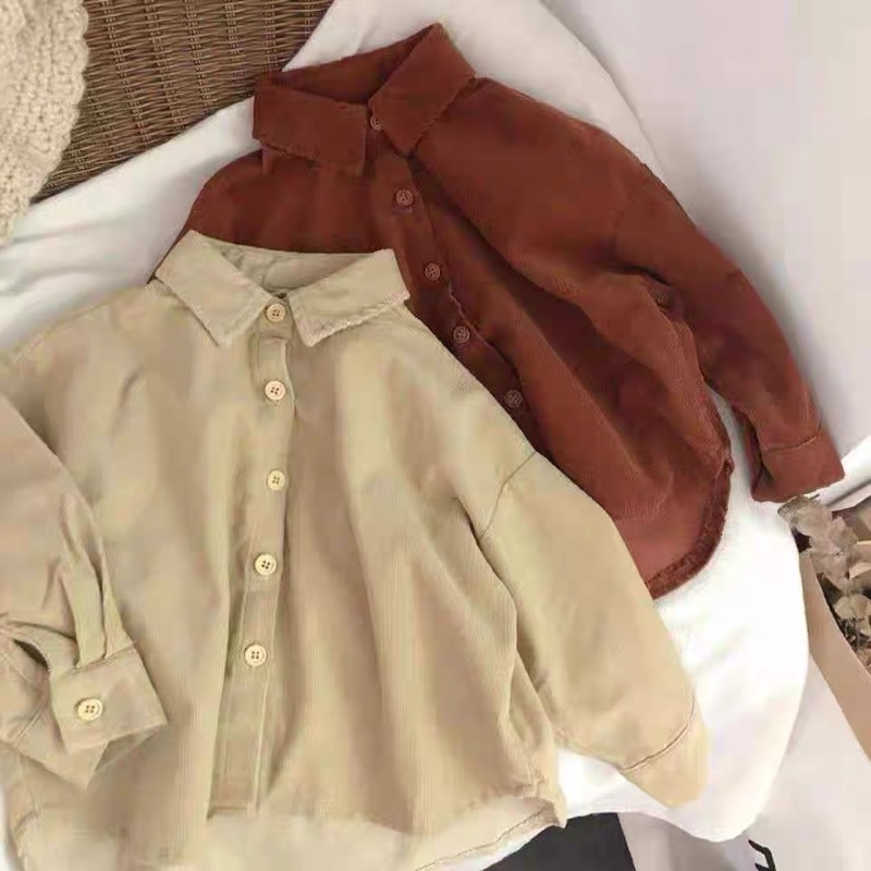 Áo Sơ Mi Nhung, Áo Khoác Ngoài Cho Bé Trai và Bé Gái Phong Cách vintagel_Hàng Tuyển Chọn Cao Cấp A4