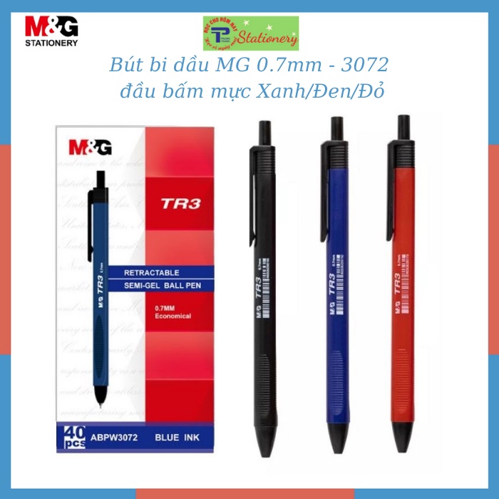 Bút bi dầu MG 0.7mm đầu bấm mực Xanh/Đen/Đỏ - 40 chiếc/hộp MG3072
