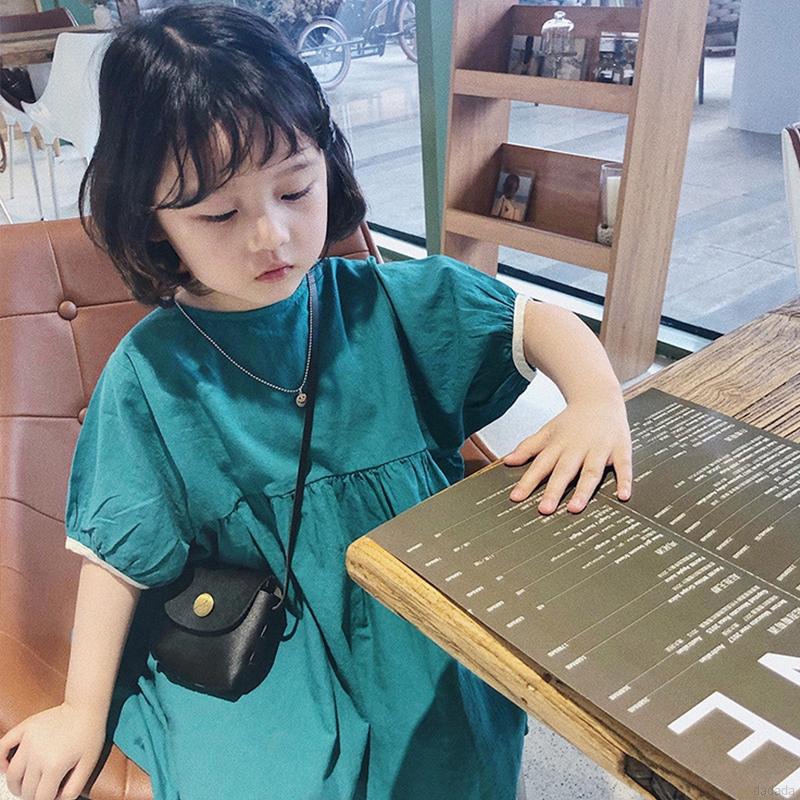 Đầm Xòe Công Chúa Cho Bé Gái Kiểu Tay Phồng Màu Trơn