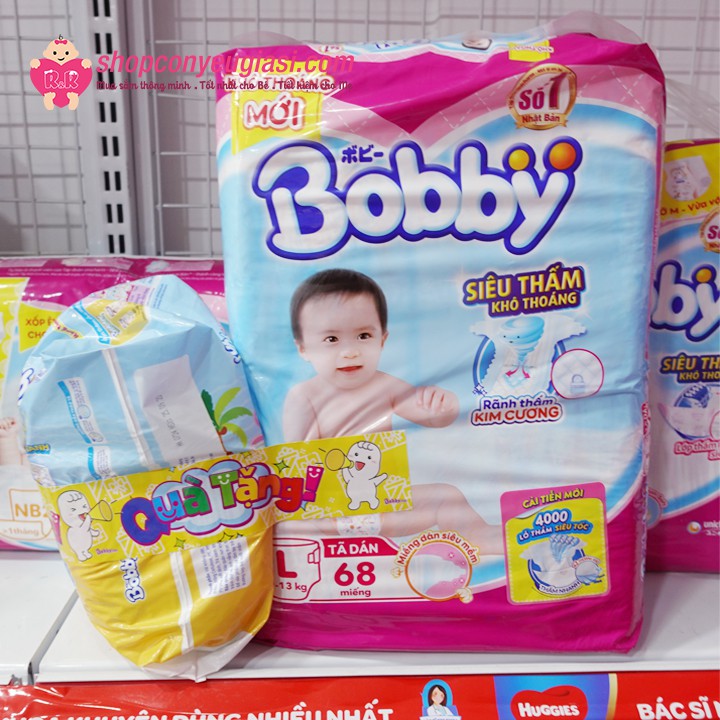 Tã Dán Bobby M76/L68/XL62/ XXL56 - Tặng Thêm 8 Miếng Tã Cùng Loại