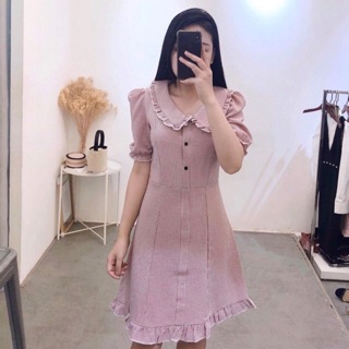 Đầm váy caro cuốn biên trắng 2 màu (kèm hình thật)