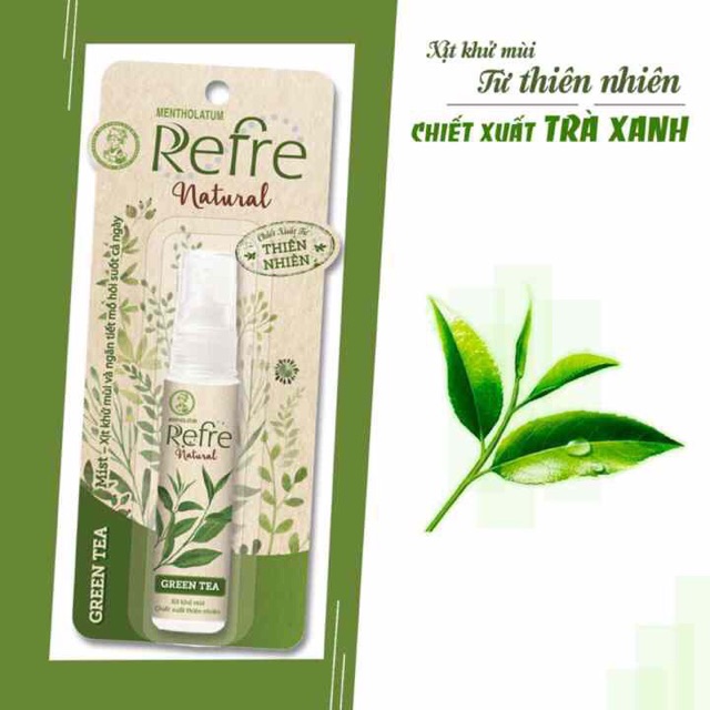 Xịt khử mùi Refre Natural hương nước hoa refre 6ml hương trà xanh (green tea) hoặc hương sang trọng (deluxe) | BigBuy360 - bigbuy360.vn