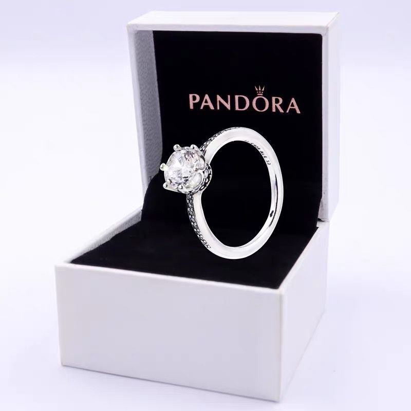 Nhẫn Đính Hôn Bạc 925 Hình Vương Miện Đính Đá Pandora